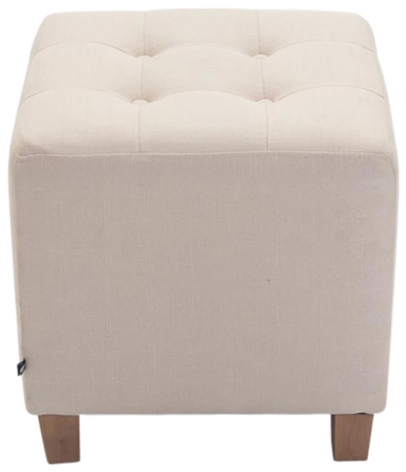 Lot de 2 poufs carrés en tissu crème avec pieds en bois 45x45 cm – Assise capitonnée élégante 10_0006592