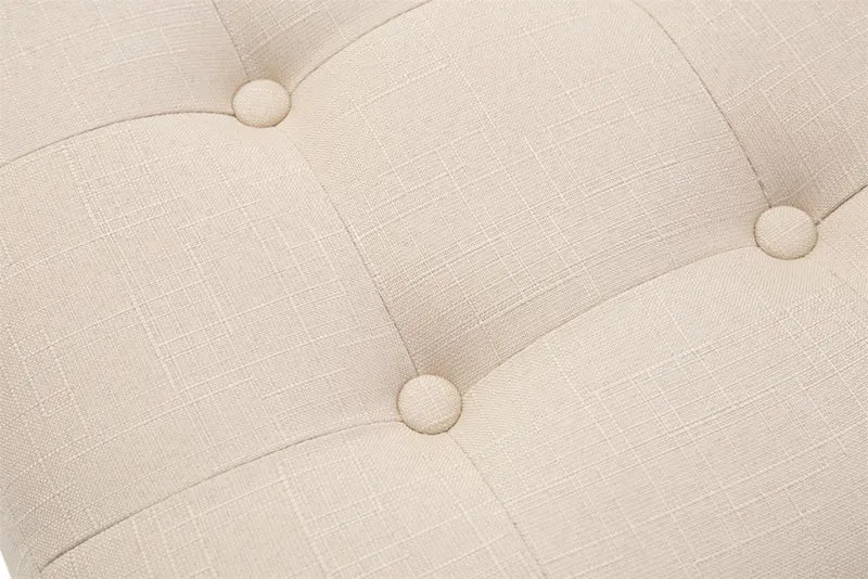 Lot de 2 poufs carrés en tissu crème avec pieds en bois 45x45 cm – Assise capitonnée élégante 10_0006592