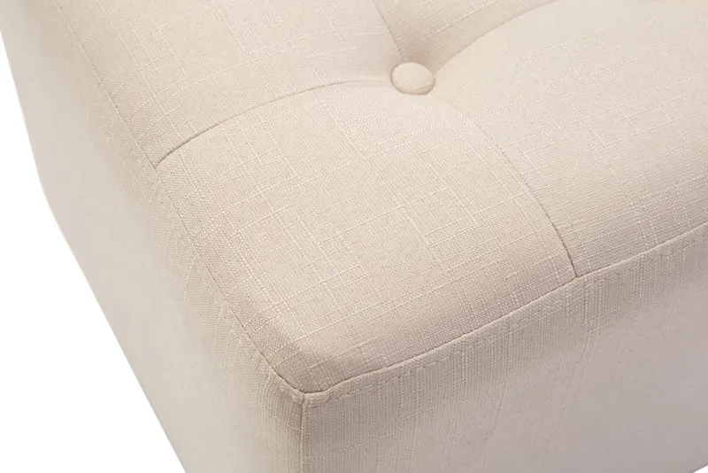 Lot de 2 poufs carrés en tissu crème avec pieds en bois 45x45 cm – Assise capitonnée élégante 10_0006592