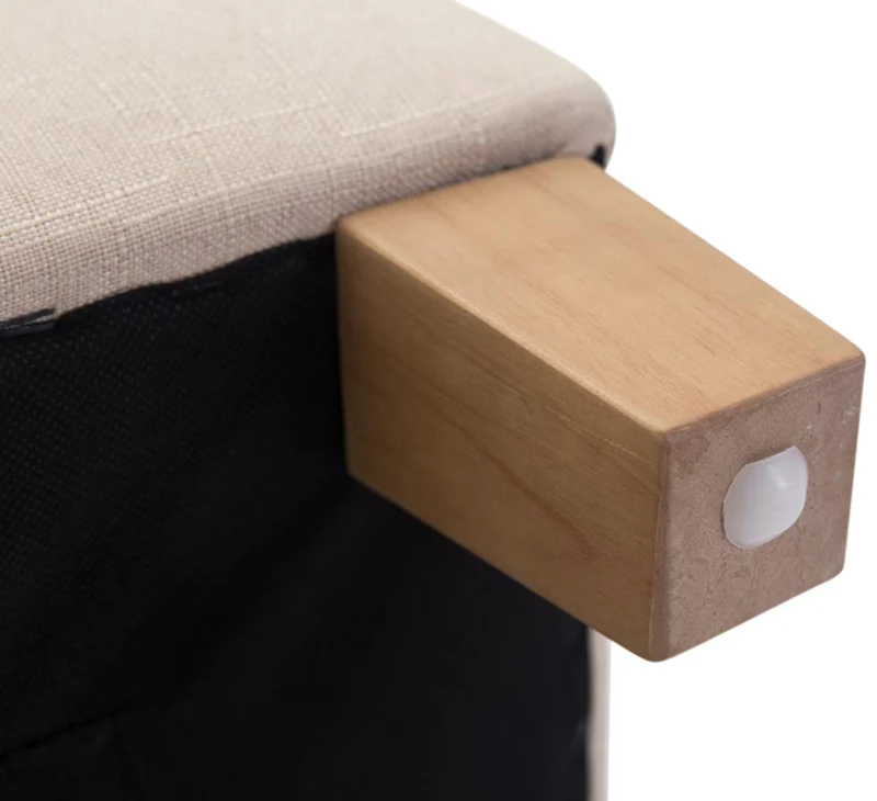 Lot de 2 poufs carrés en tissu crème avec pieds en bois 45x45 cm – Assise capitonnée élégante 10_0006592
