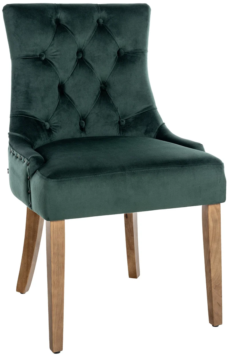 Chaise de salle à manger x1 design antique capitonné en velours vert foncé avec 4 pieds en bois clair 10_0001946