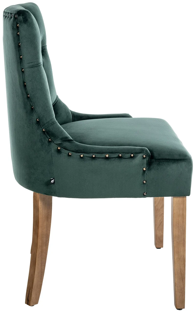 Chaise de salle à manger x1 design antique capitonné en velours vert foncé avec 4 pieds en bois clair 10_0001946