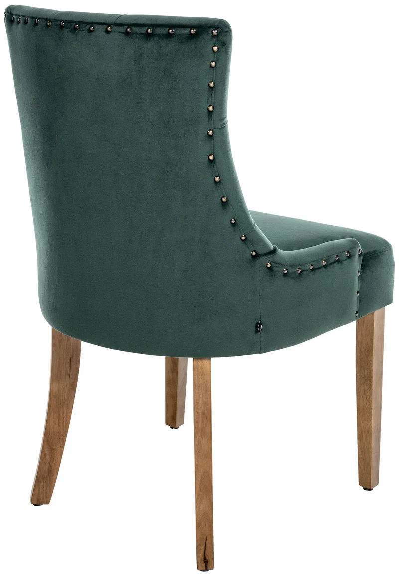 Chaise de salle à manger x1 design antique capitonné en velours vert foncé avec 4 pieds en bois clair 10_0001946