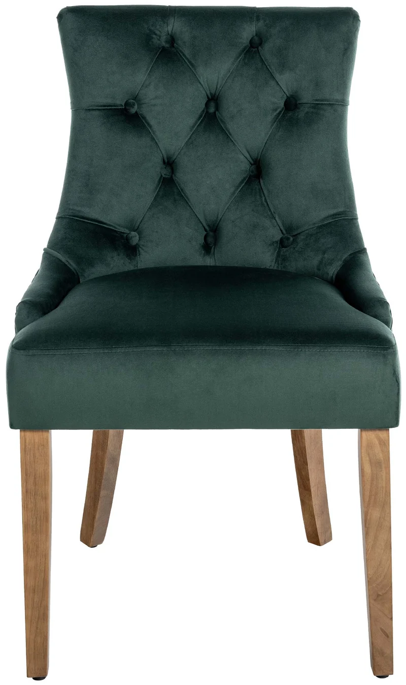 Chaise de salle à manger x1 design antique capitonné en velours vert foncé avec 4 pieds en bois clair 10_0001946