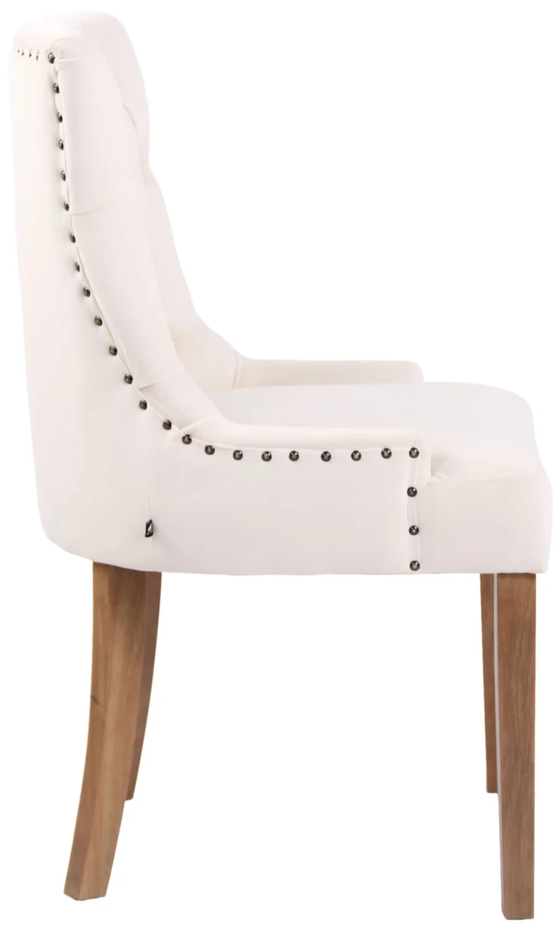Chaise de salle à manger x1 design antique capitonné en velours crème avec 4 pieds en bois clair 10_0001943