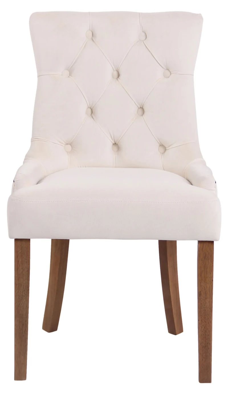 Chaise de salle à manger x1 design antique capitonné en velours crème avec 4 pieds en bois clair 10_0001943