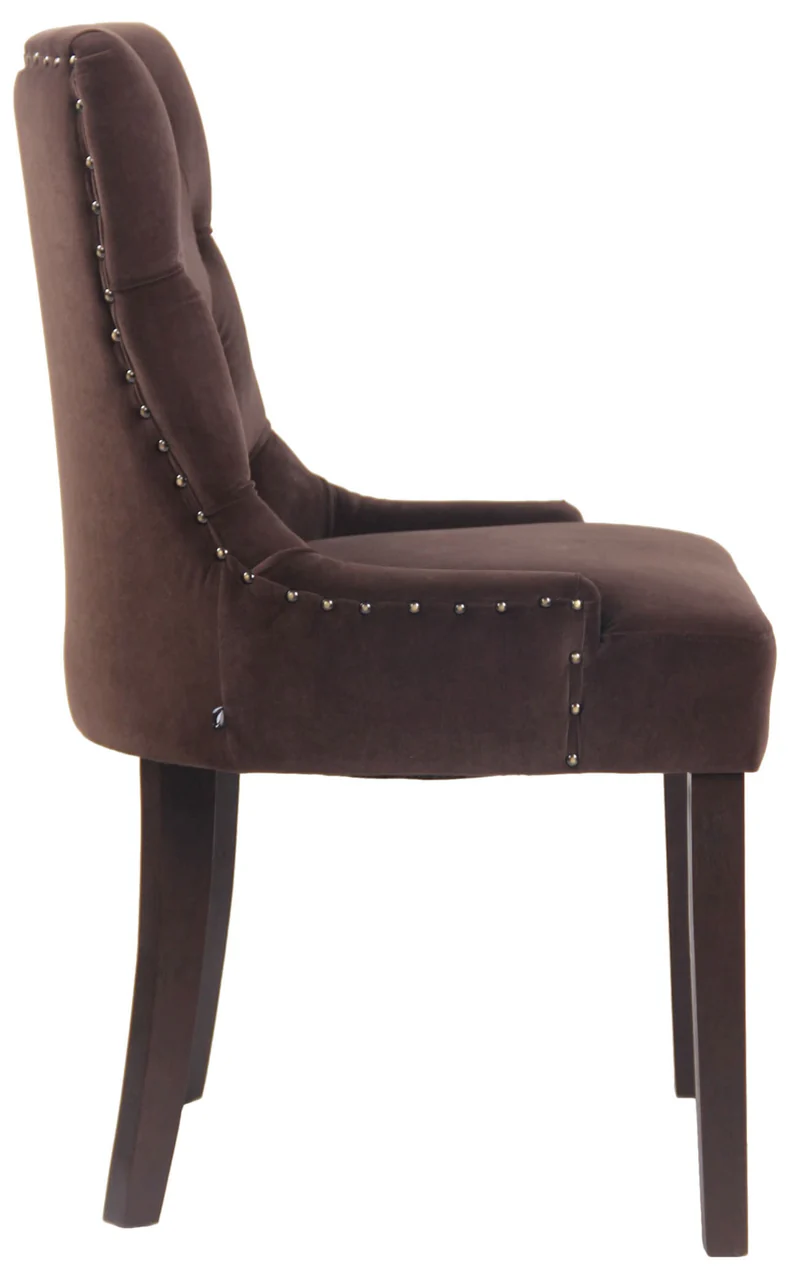 Chaise de salle à manger x1 design antique capitonné en velours marron avec 4 pieds en bois marron 10_0001934