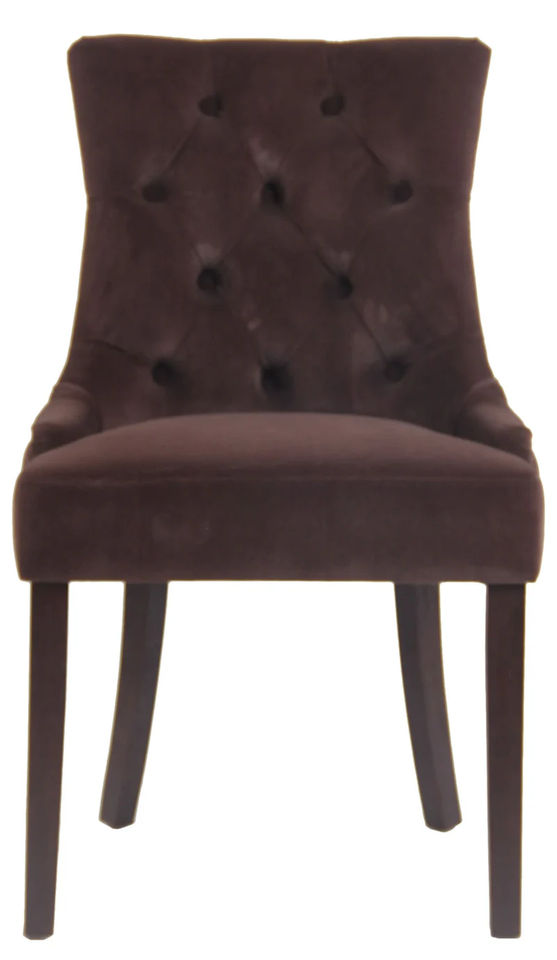 Chaise de salle à manger x1 design antique capitonné en velours marron avec 4 pieds en bois marron 10_0001934