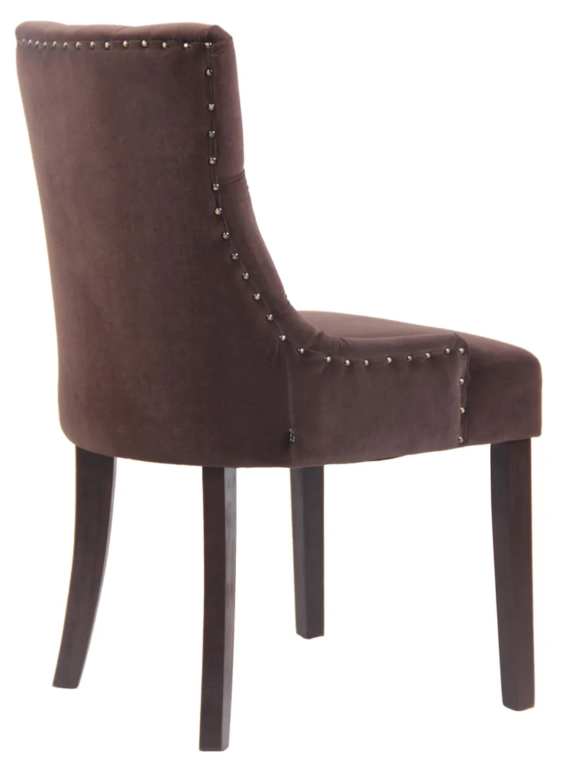 Chaise de salle à manger x1 design antique capitonné en velours marron avec 4 pieds en bois marron 10_0001934