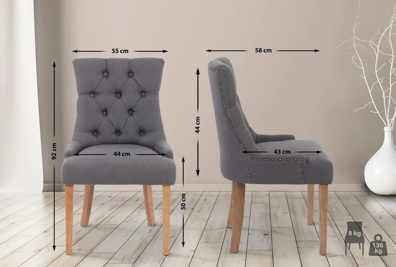 Lot de 2 chaises de salle à manger avec boutons décoratives assise en tissu gris foncé 10_0001525