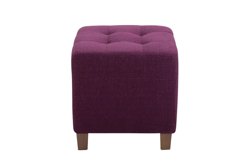 Tabouret bas repose-pieds pouf capitonné en tissu lila pieds en bois 45x46 cm 10_0000160