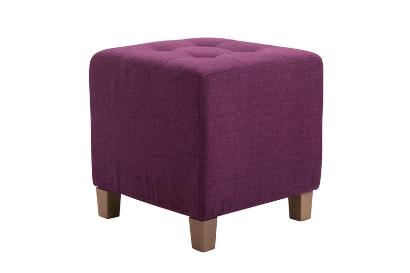 Tabouret bas repose-pieds pouf capitonné en tissu lila pieds en bois 45x46 cm 10_0000160