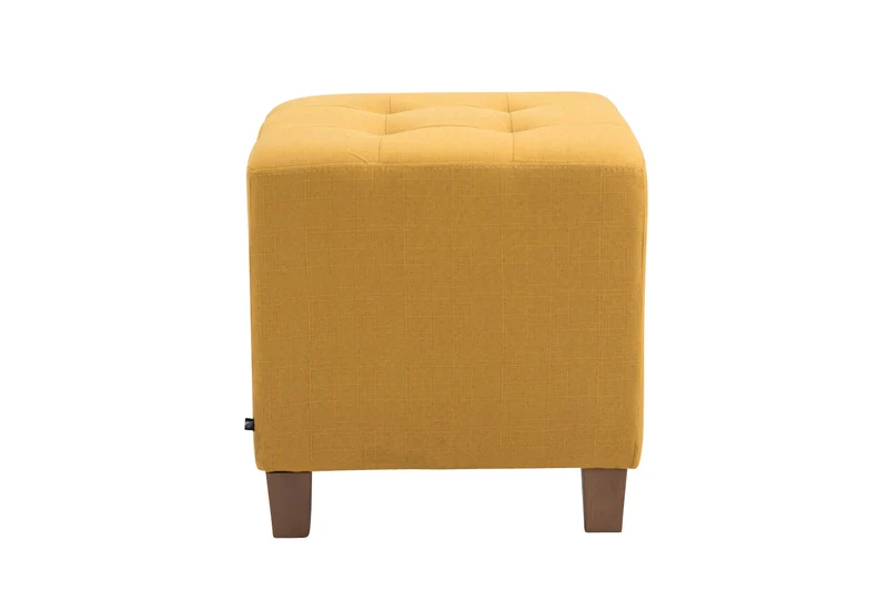 Tabouret bas repose-pieds pouf capitonné en tissu jaune pieds en bois 45x46 cm 10_0000159