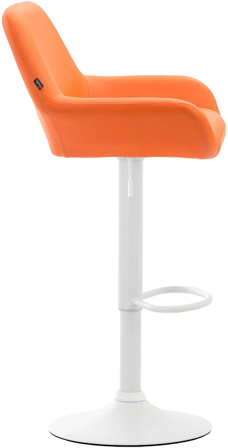 Tabouret de bar x1 en similicuir orange hauteur réglable 63-83 cm pivotant 360° piètement trompette métal blanc avec dossier et repose-pieds 10_0006476