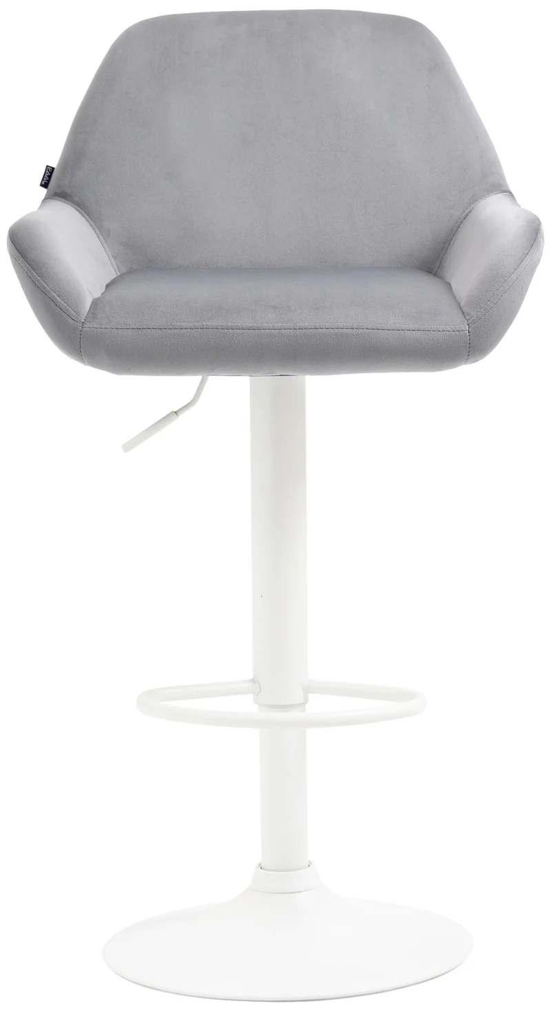 Lot de 2 tabourets de bar repose-pieds en forme d'arc en métal blanc assise en velours gris 10_0004037