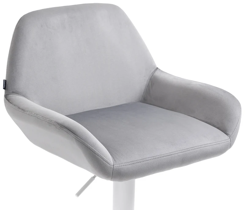 Lot de 2 tabourets de bar repose-pieds en forme d'arc en métal blanc assise en velours gris 10_0004037