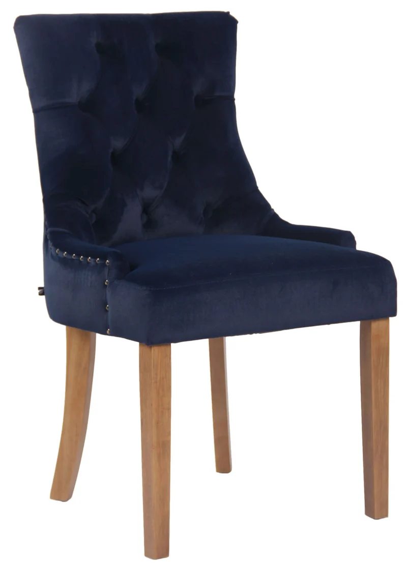 Chaise de salle à manger x1 design antique capitonné en velours bleu avec 4 pieds en bois clair 10_0001945
