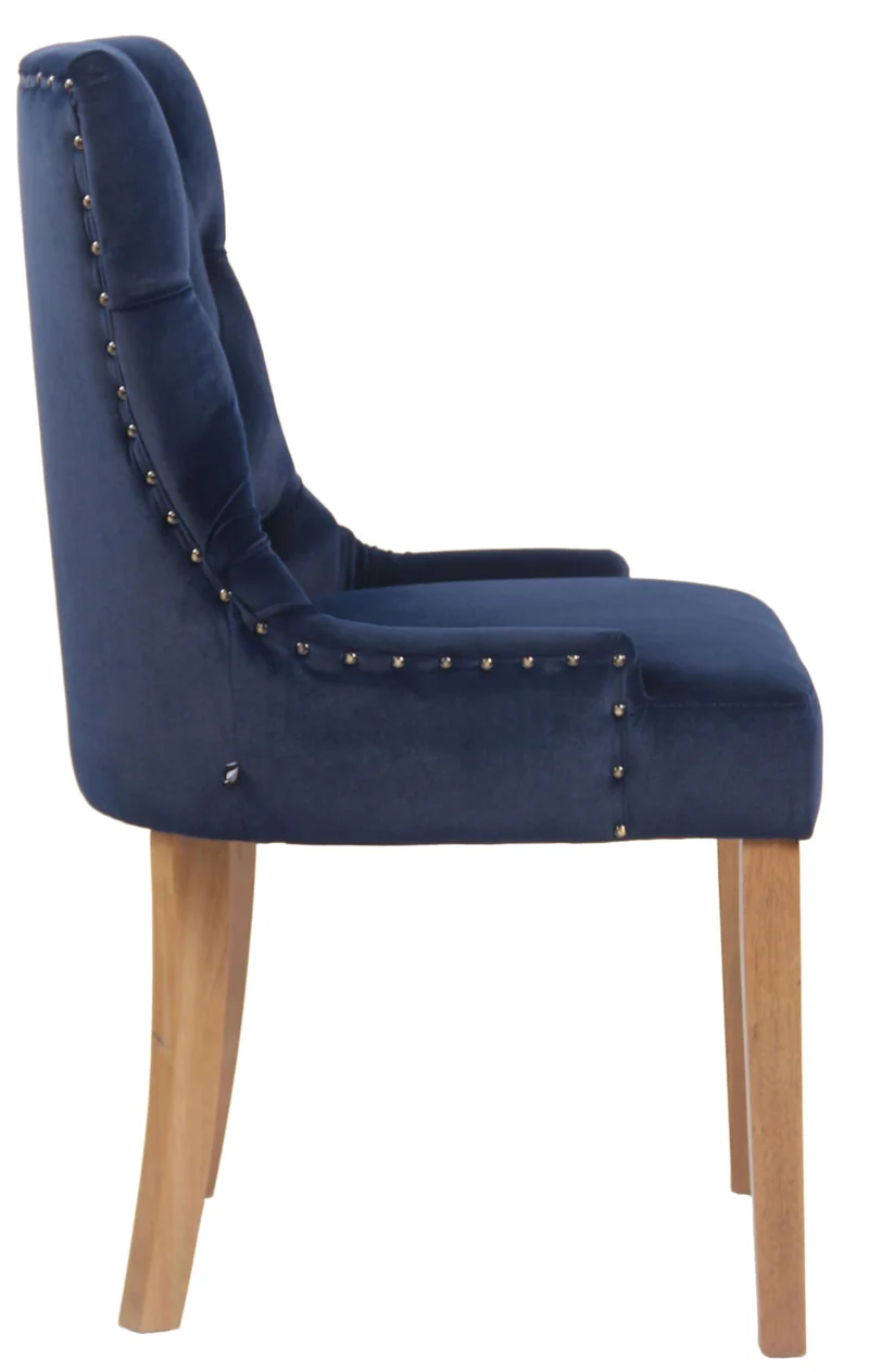 Chaise de salle à manger x1 design antique capitonné en velours bleu avec 4 pieds en bois clair 10_0001945
