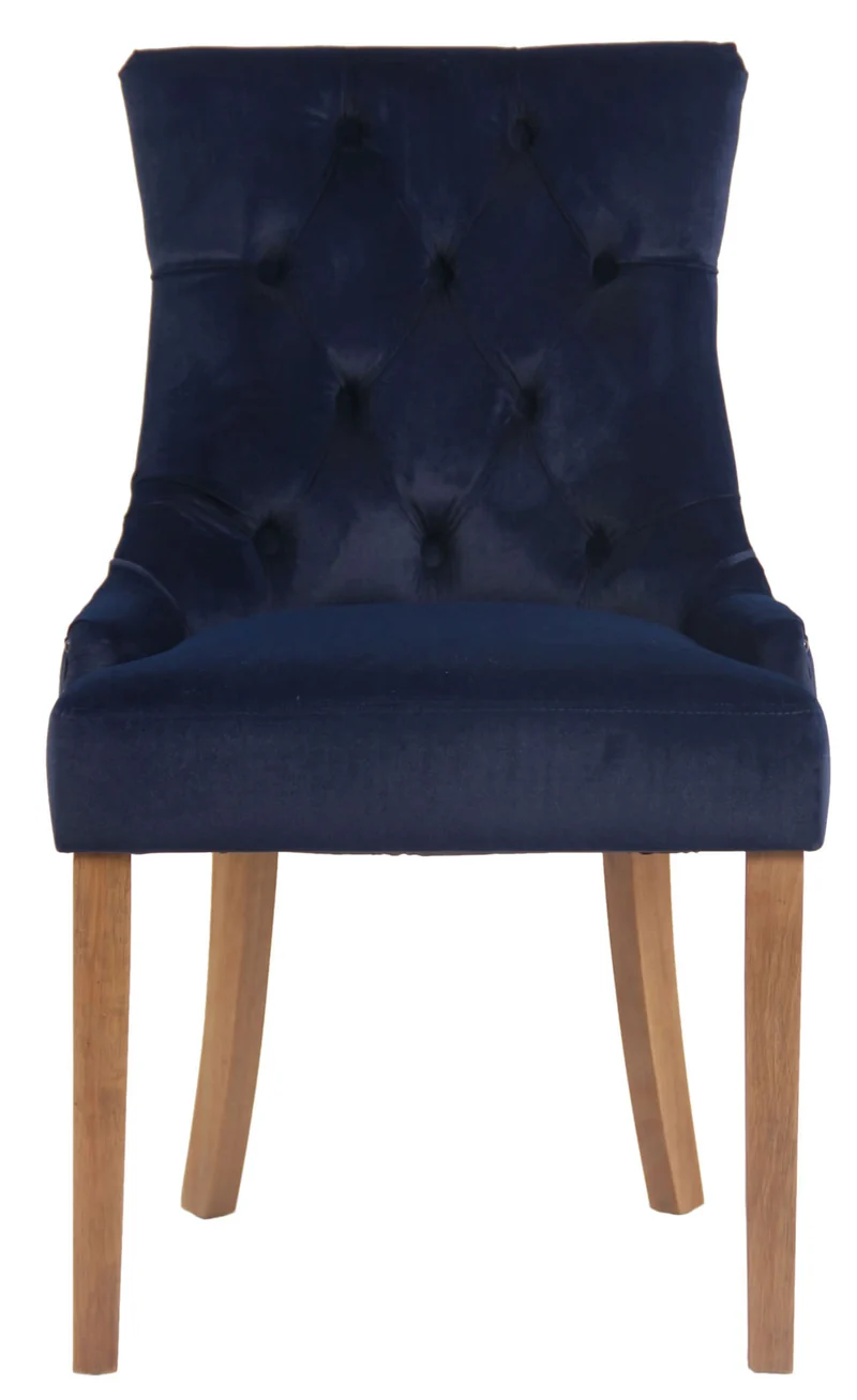 Chaise de salle à manger x1 design antique capitonné en velours bleu avec 4 pieds en bois clair 10_0001945