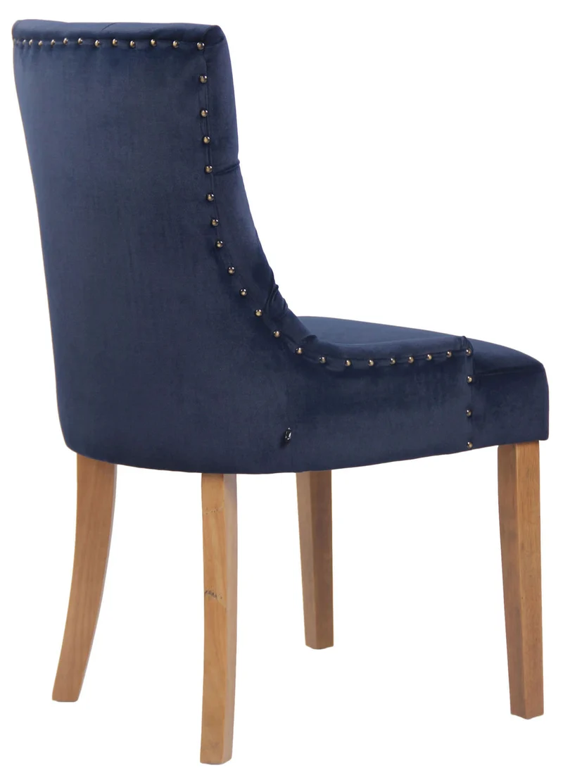Chaise de salle à manger x1 design antique capitonné en velours bleu avec 4 pieds en bois clair 10_0001945