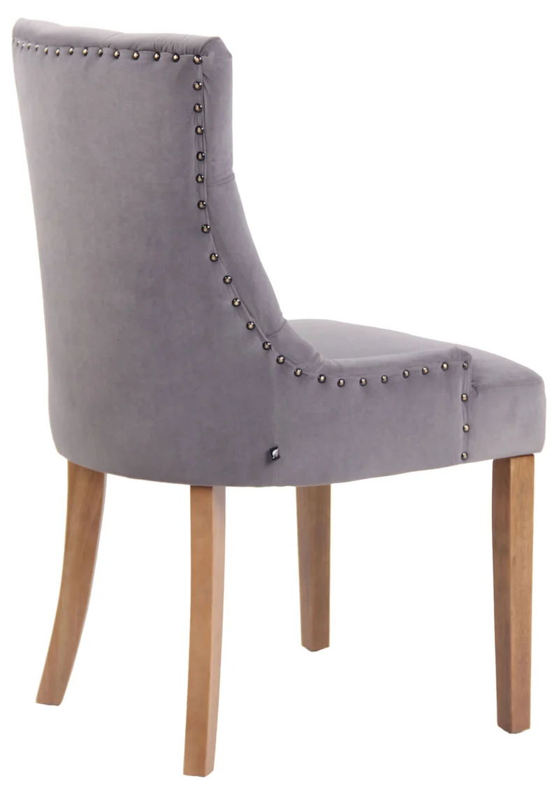 Chaise de salle à manger x1 design antique capitonné en velours gris avec 4 pieds en bois clair 10_0001941
