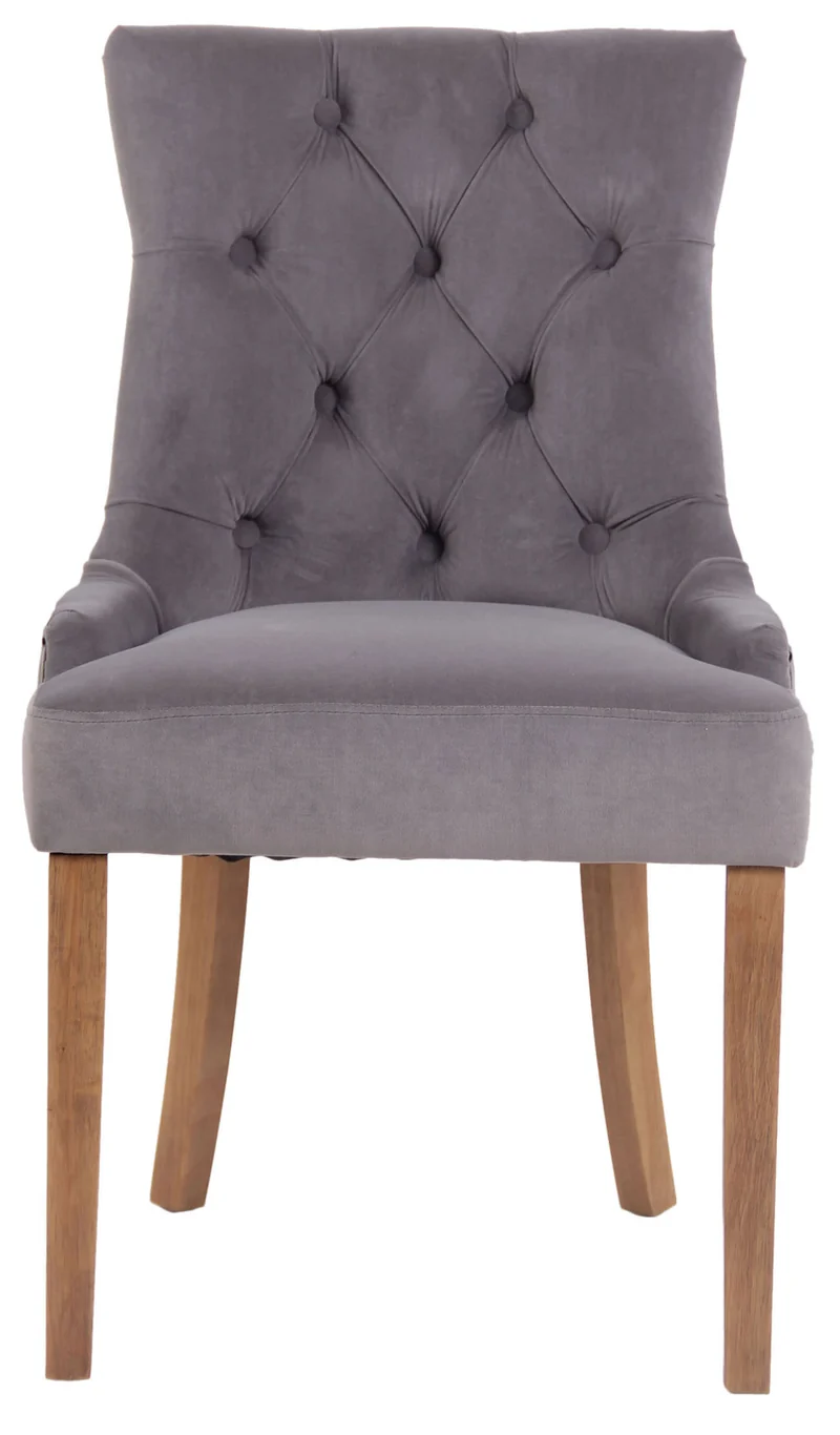 Chaise de salle à manger x1 design antique capitonné en velours gris avec 4 pieds en bois clair 10_0001941