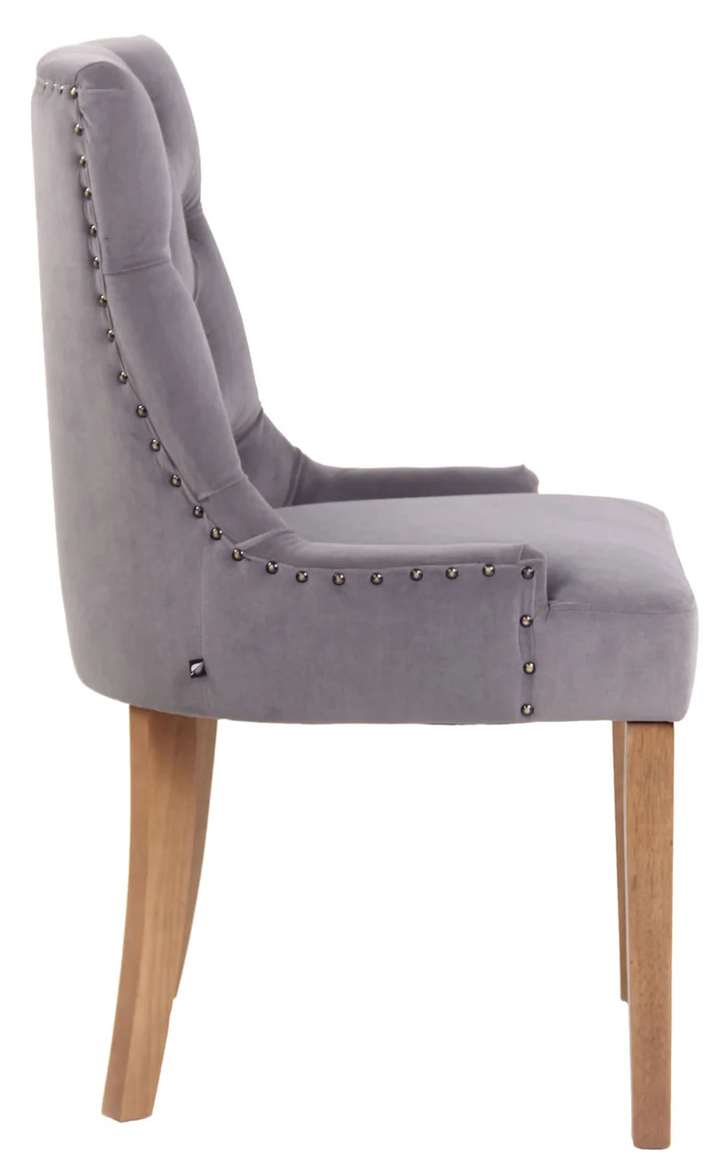 Chaise de salle à manger x1 design antique capitonné en velours gris avec 4 pieds en bois clair 10_0001941