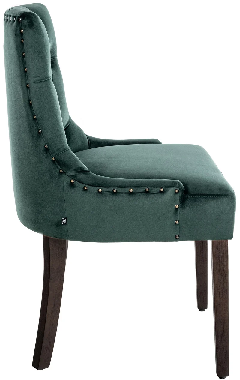 Chaise de salle à manger x1 design antique capitonné en velours vert avec 4 pieds en bois marron 10_0001936