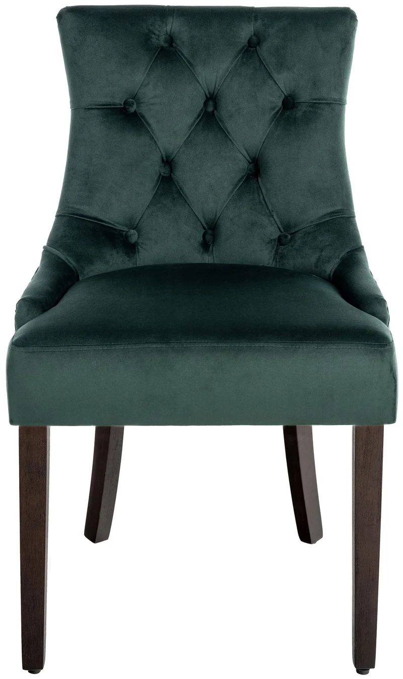 Chaise de salle à manger x1 design antique capitonné en velours vert avec 4 pieds en bois marron 10_0001936
