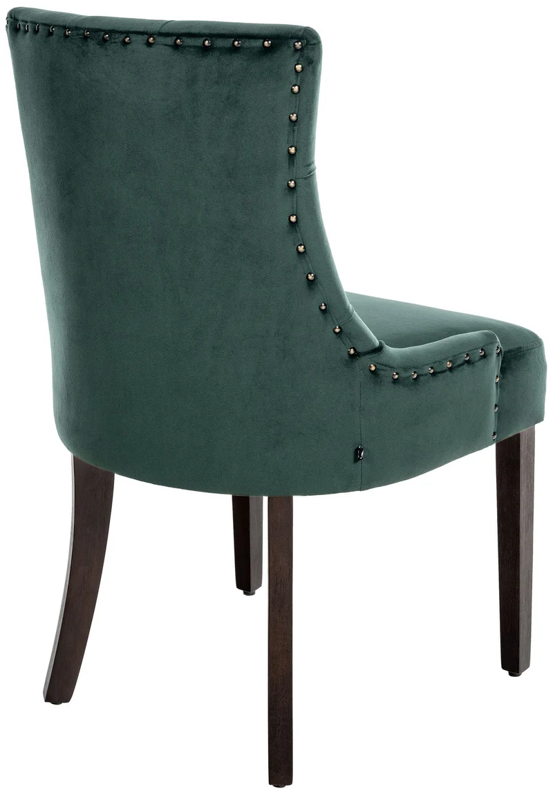 Chaise de salle à manger x1 design antique capitonné en velours vert avec 4 pieds en bois marron 10_0001936