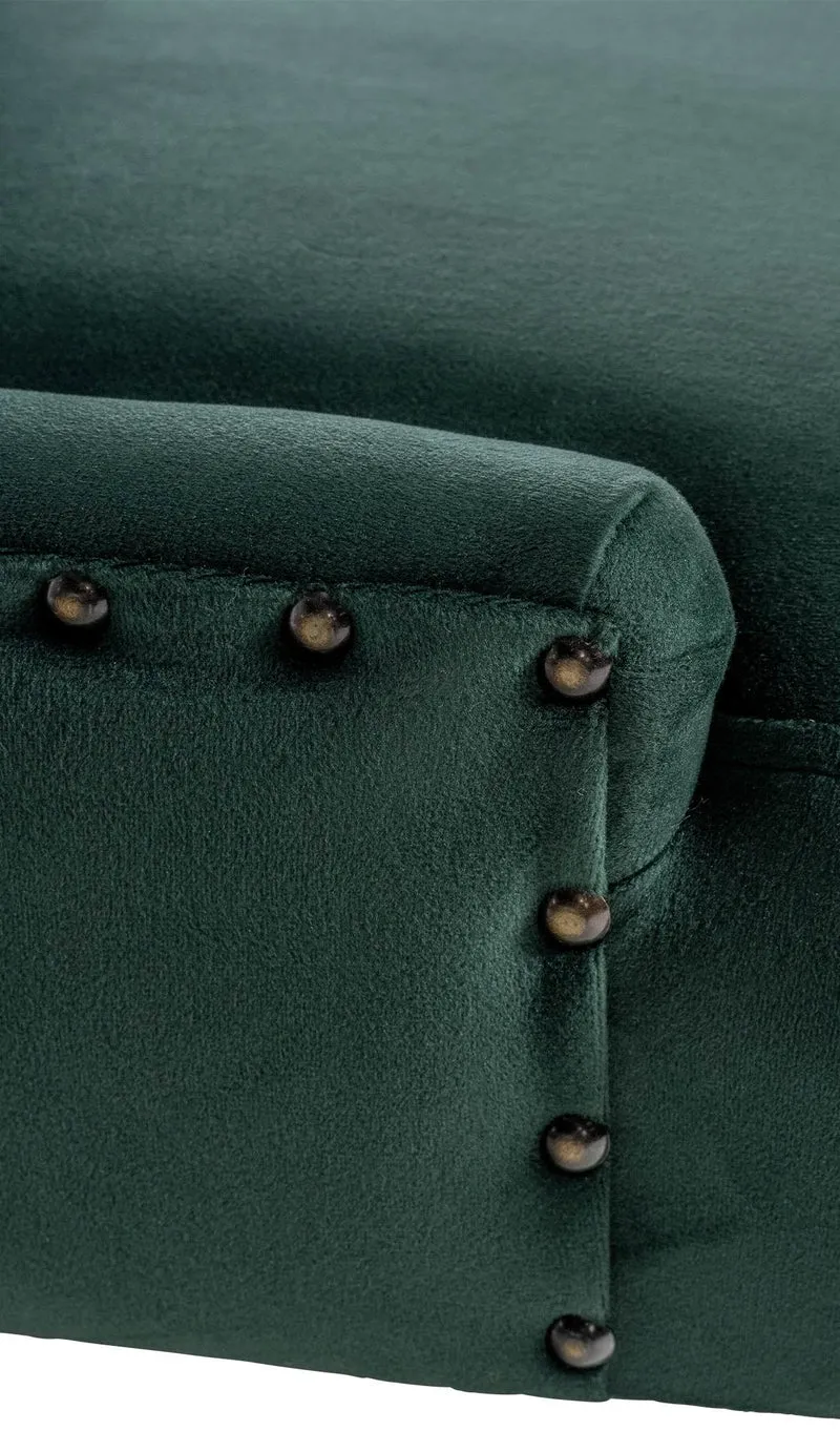 Chaise de salle à manger x1 design antique capitonné en velours vert avec 4 pieds en bois marron 10_0001936