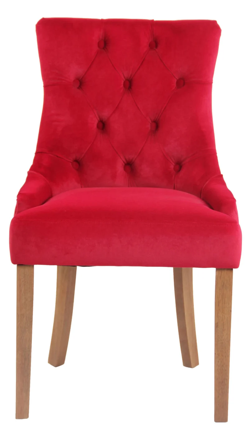 Chaise de salle à manger x1 design antique capitonné en velours rouge avec 4 pieds en bois clair 10_0001939