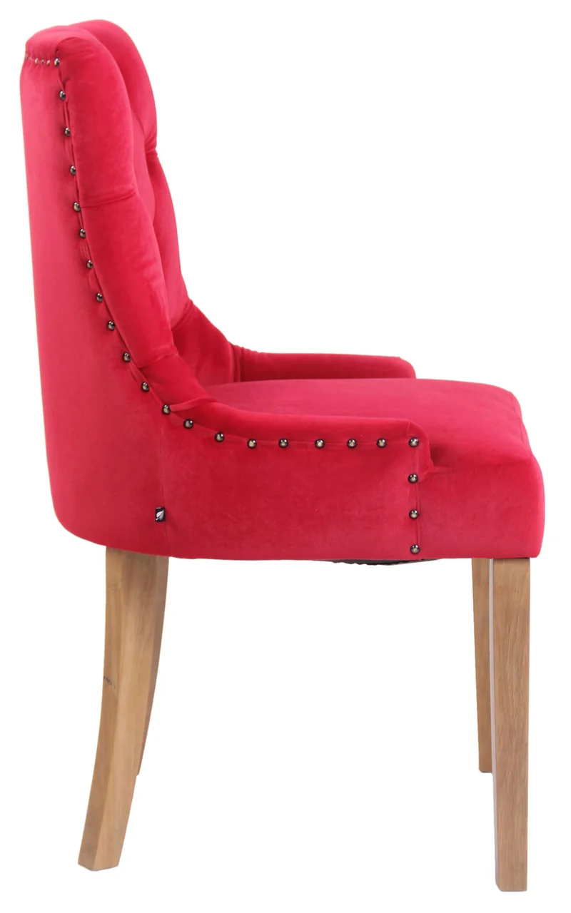 Chaise de salle à manger x1 design antique capitonné en velours rouge avec 4 pieds en bois clair 10_0001939