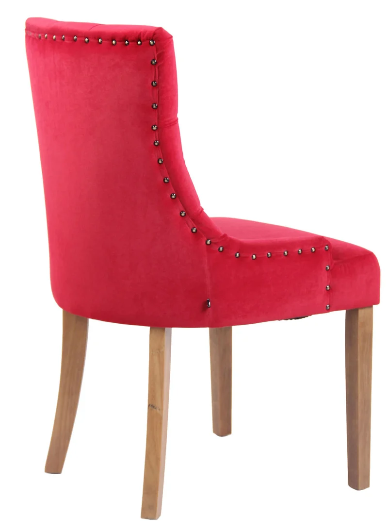 Chaise de salle à manger x1 design antique capitonné en velours rouge avec 4 pieds en bois clair 10_0001939