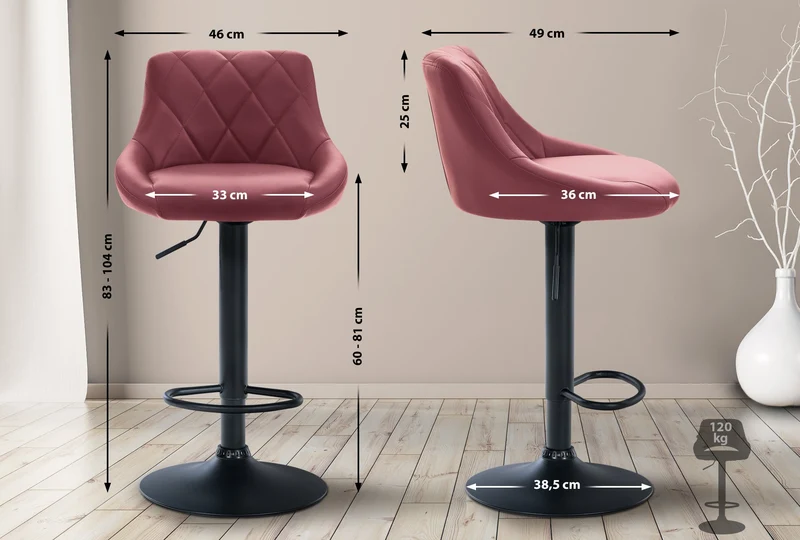 Tabouret de bar en synthétique bordeaux pivotant avec repose-pieds métal noir coutures décoratives TDB10580