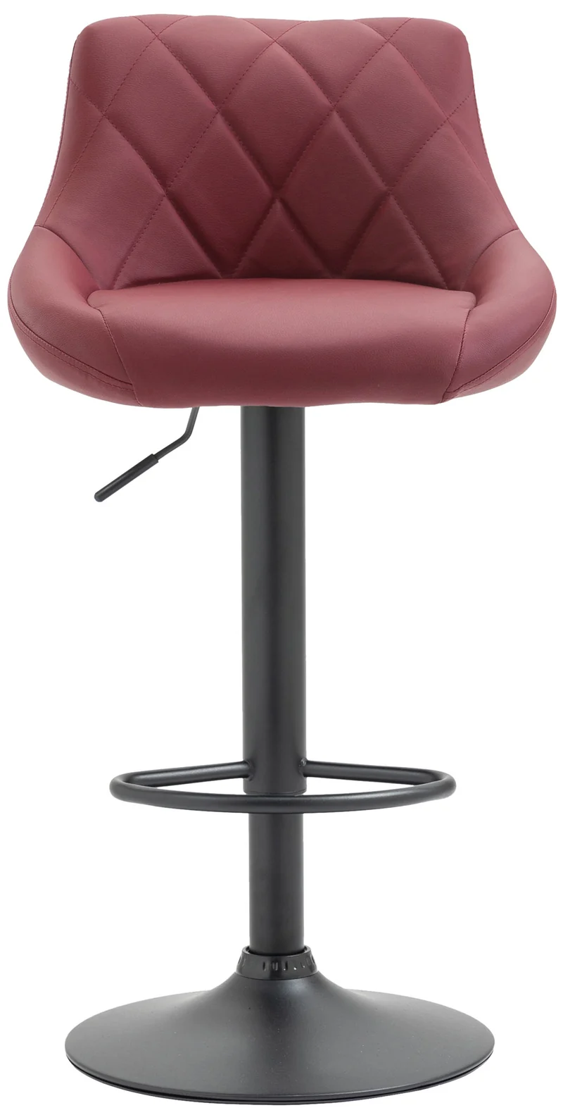 Tabouret de bar en synthétique bordeaux pivotant avec repose-pieds métal noir coutures décoratives TDB10580