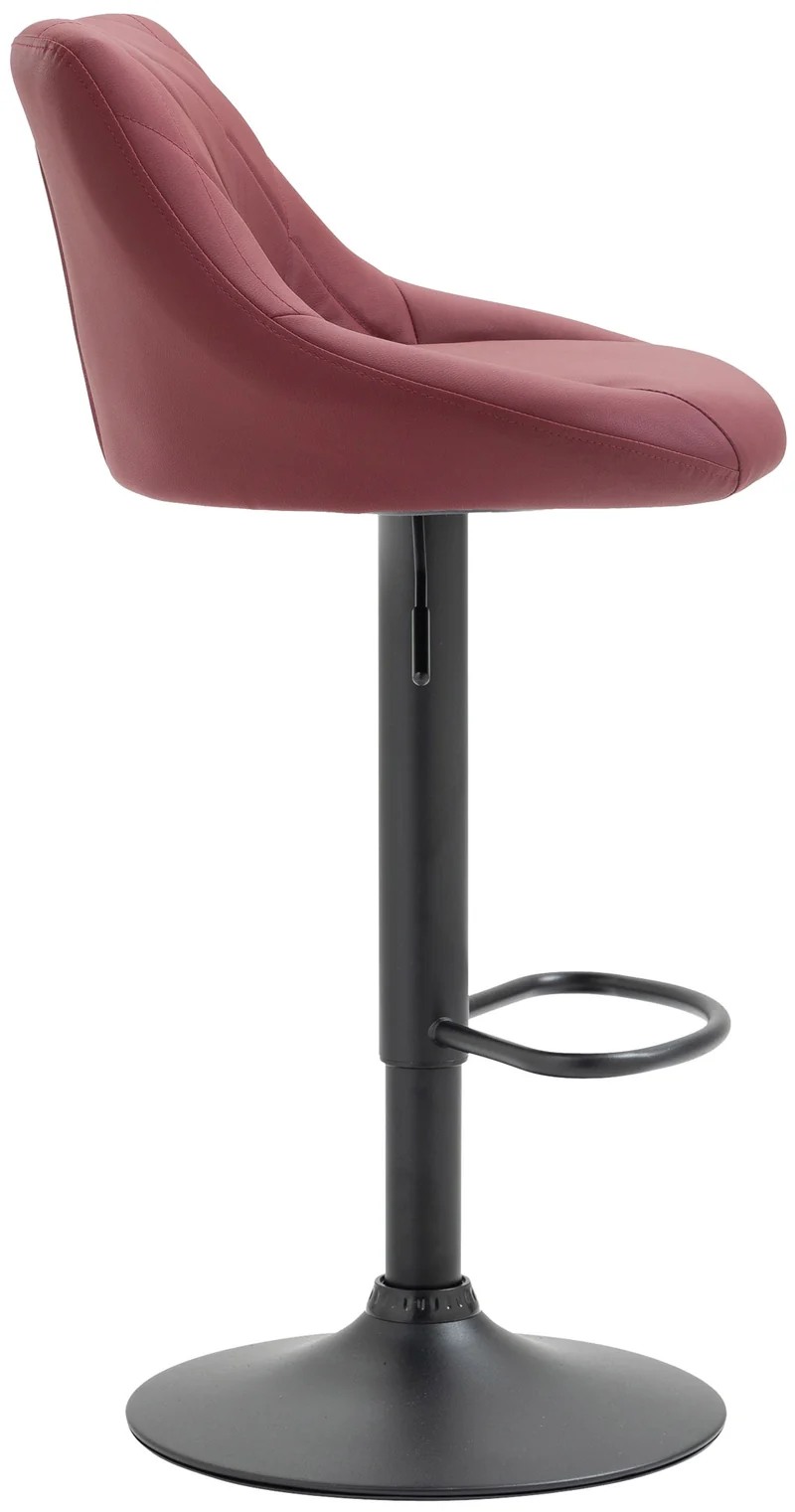 Tabouret de bar en synthétique bordeaux pivotant avec repose-pieds métal noir coutures décoratives TDB10580