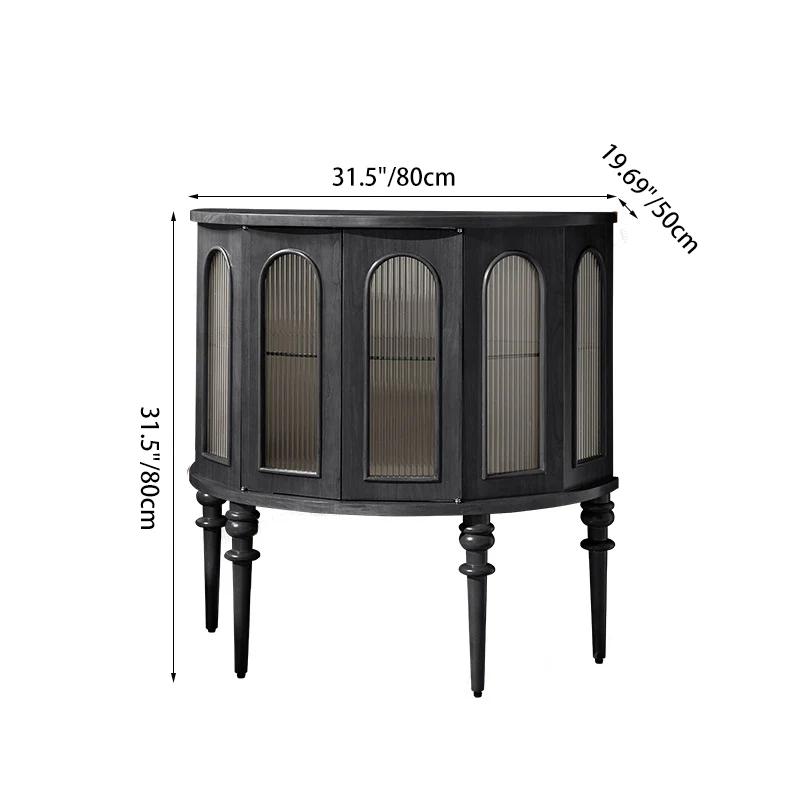 Traditional Vintage Semi-Circular Cherry Wood Plywood Acrylic Sideboard 1-Cabinet For Dining Room