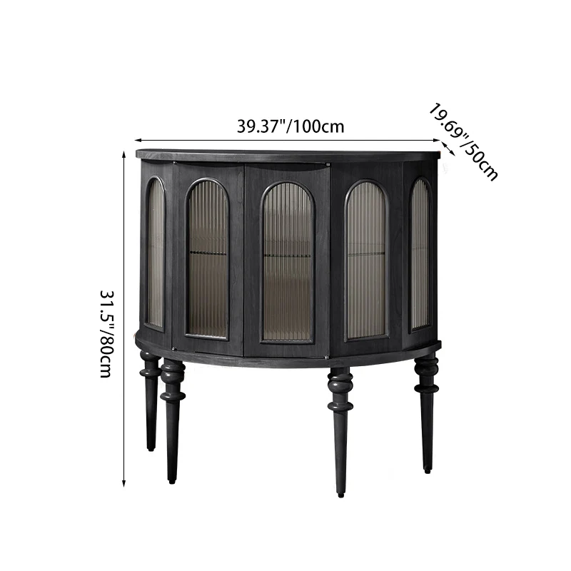 Traditional Vintage Semi-Circular Cherry Wood Plywood Acrylic Sideboard 1-Cabinet For Dining Room