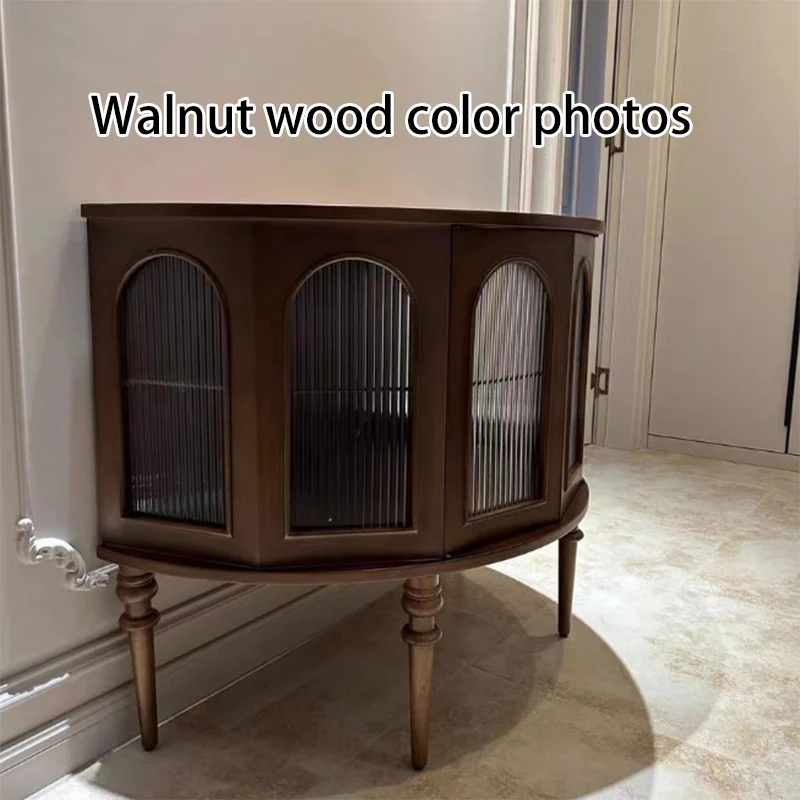 Traditional Vintage Semi-Circular Cherry Wood Plywood Acrylic Sideboard 1-Cabinet For Dining Room