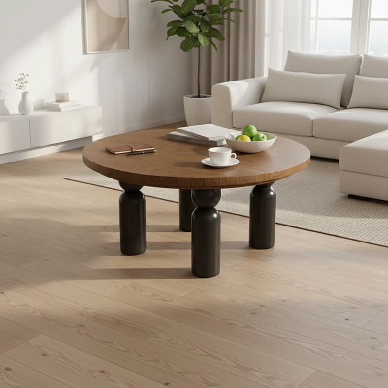 Traditional Vintage Round Plywood Carbon Steel End Table 4-Leg For Living Room