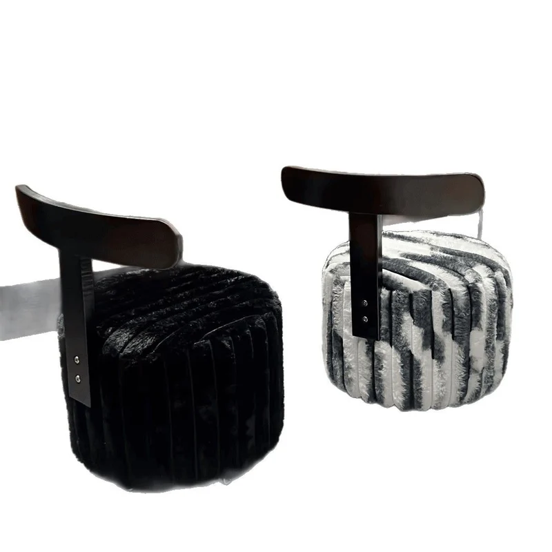 Contemporary Luxury Round Faux Velvet Rubberwood Plywood Movable Low Stool For Living Room