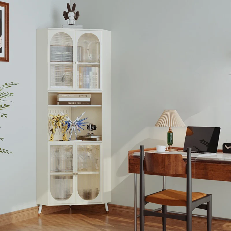Contemporary Scandinavian Triangular Cold-Rolled Steel Tempered Glass Corner Cabinet 2-Cabinet 2-Tier For Living Room
