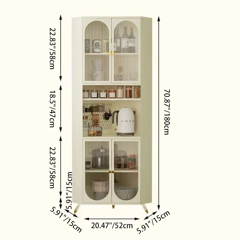Contemporary Scandinavian Triangular Cold-Rolled Steel Tempered Glass Corner Cabinet 2-Cabinet 2-Tier For Living Room