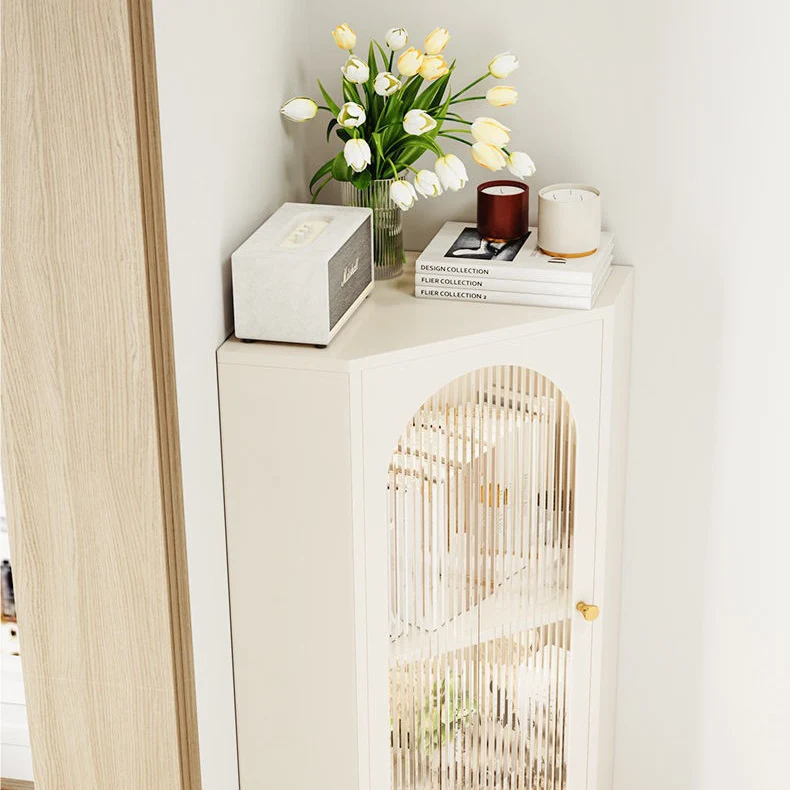 Contemporary Scandinavian Triangular Cold-Rolled Steel Tempered Glass Corner Cabinet 2-Cabinet 2-Tier For Living Room