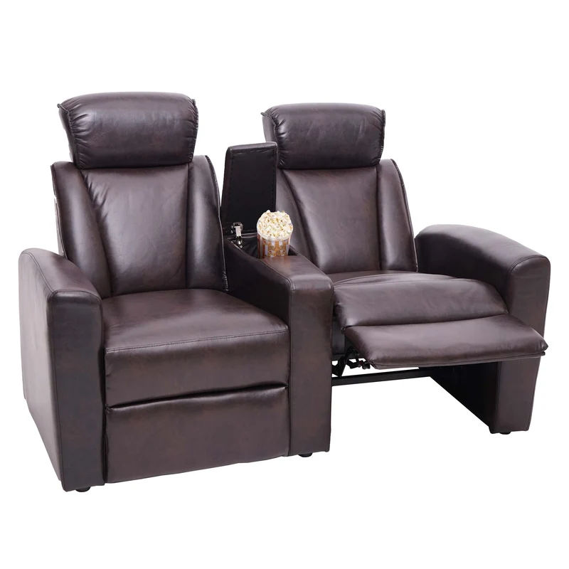 Canapé cinéma 2 places fauteuil relax inclinable avec coffre rangement cuir synthétique Soft Touch marron 04_0010924