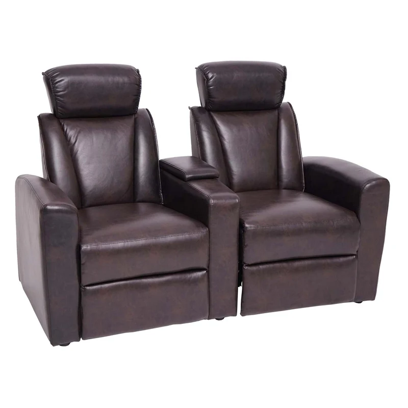 Canapé cinéma 2 places fauteuil relax inclinable avec coffre rangement cuir synthétique Soft Touch marron 04_0010924