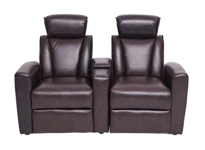 Canapé cinéma 2 places fauteuil relax inclinable avec coffre rangement cuir synthétique Soft Touch marron 04_0010924