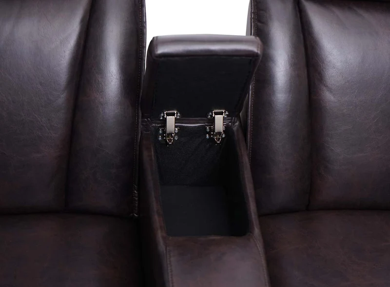 Canapé cinéma 2 places fauteuil relax inclinable avec coffre rangement cuir synthétique Soft Touch marron 04_0010924
