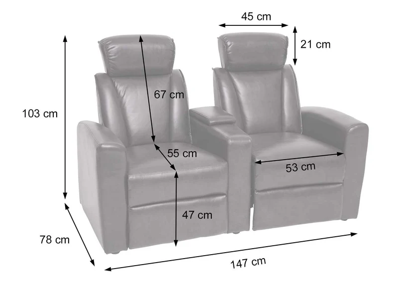 Canapé cinéma 2 places fauteuil relax inclinable avec coffre rangement cuir synthétique Soft Touch marron 04_0010924
